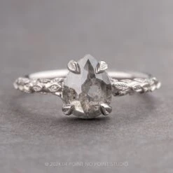 1.70 Carat Salt And Pepper Pear Diamond Engagement Ring, Pixie Setting, Platinum