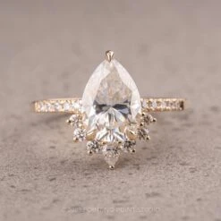 2.48 Carat Pear Moissanite Engagement Ring, Kanara Setting, 14K Yellow Gold