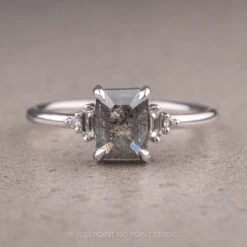 1.27 Carat Black Speckled Asscher Diamond Engagement Ring, Betty Setting, Platinum