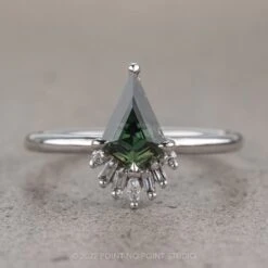 1.41 Carat Green Kite Sapphire Engagement Ring, Wren Setting, Platinum