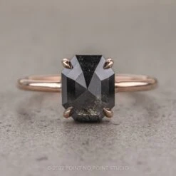 2.56 Carat Black Emerald Diamond Engagement Ring, Jane Setting, 14k Rose Gold