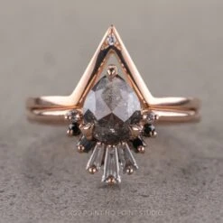 1.58 Carat Salt And Pepper Pear Diamond Engagement Ring, Ombre Wren Setting, 14K Rose Gold -Point No Point Studio Store 02112020I 1