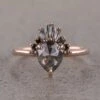 1.58 Carat Salt And Pepper Pear Diamond Engagement Ring, Ombre Wren Setting, 14K Rose Gold