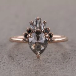 1.58 Carat Salt And Pepper Pear Diamond Engagement Ring, Ombre Wren Setting, 14K Rose Gold