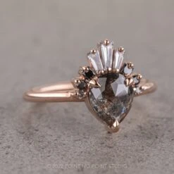 1.58 Carat Salt And Pepper Pear Diamond Engagement Ring, Ombre Wren Setting, 14K Rose Gold -Point No Point Studio Store 02112020I 3