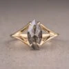 1.17 Carat Black Speckled Marquise Diamond Engagement Ring, Split Shank Jane Setting, 14K Yellow Gold