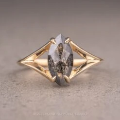 1.17 Carat Black Speckled Marquise Diamond Engagement Ring, Split Shank Jane Setting, 14K Yellow Gold