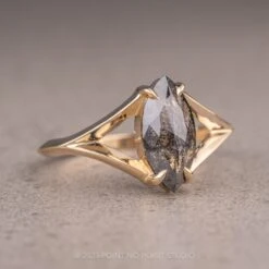 1.17 Carat Black Speckled Marquise Diamond Engagement Ring, Split Shank Jane Setting, 14K Yellow Gold 15 1.17 Carat Black Speckled Marquise Diamond Engagement Ring, Split Shank Jane Setting, 14K Yellow Gold -Point No Point Studio Store 02152023E 2
