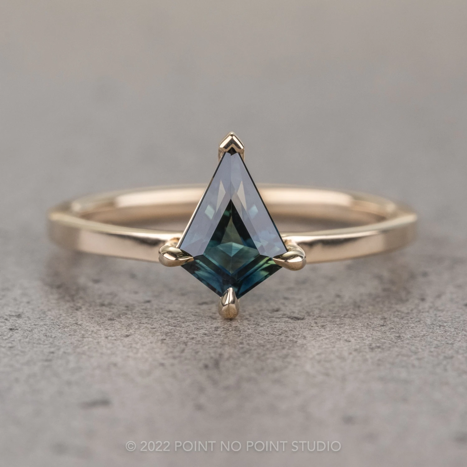 .94 Carat Teal Kite Sapphire Engagement Ring, Jane Setting, 14K Yellow Gold 1 .94 Carat Teal Kite Sapphire Engagement Ring, Jane Setting, 14K Yellow Gold