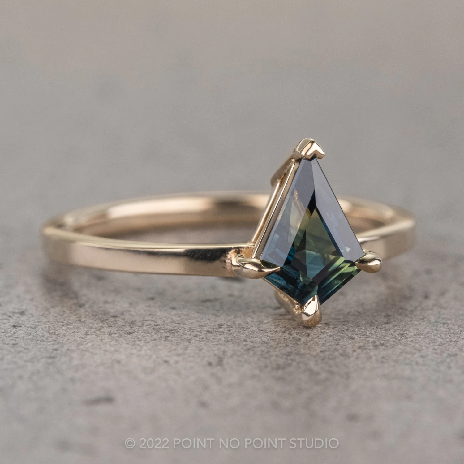 .94 Carat Teal Kite Sapphire Engagement Ring, Jane Setting, 14K Yellow Gold 2 .94 Carat Teal Kite Sapphire Engagement Ring, Jane Setting, 14K Yellow Gold - Image 2