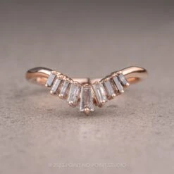 Salt And Pepper Baguette Wedding Band, Wren Setting, 14K Rose Gold