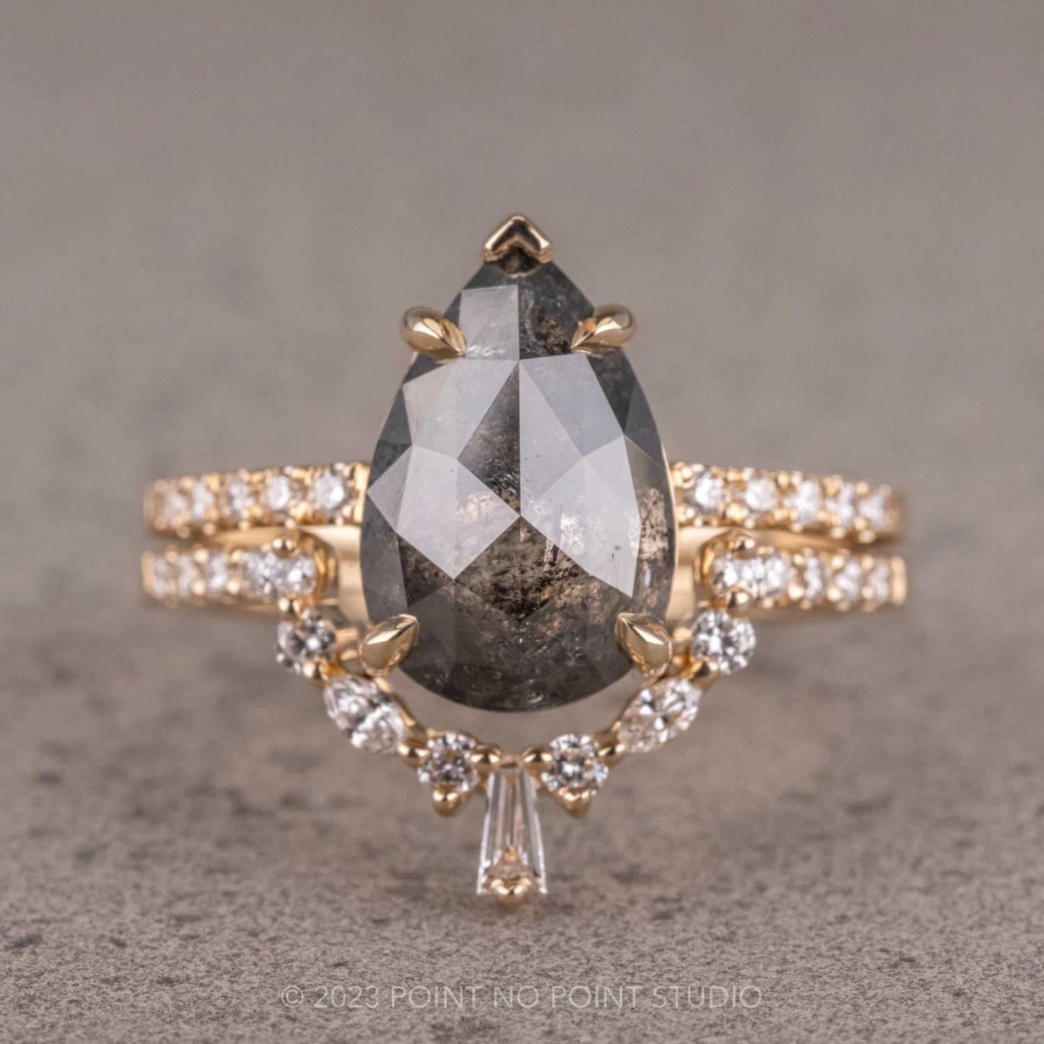 2.48 Carat Black Speckled Pear Diamond Engagement Ring, Jules Setting,14k Yellow Gold 11 2.48 Carat Black Speckled Pear Diamond Engagement Ring, Jules Setting,14k Yellow Gold - Image 11