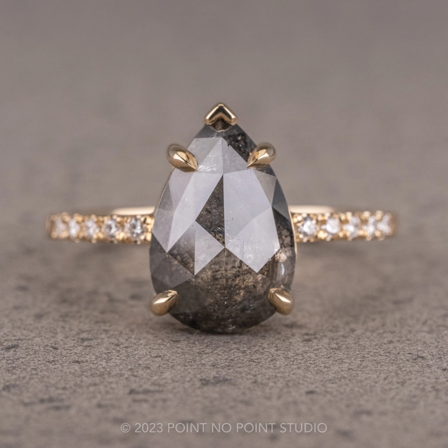 2.48 Carat Black Speckled Pear Diamond Engagement Ring, Jules Setting,14k Yellow Gold 1 2.48 Carat Black Speckled Pear Diamond Engagement Ring, Jules Setting,14k Yellow Gold