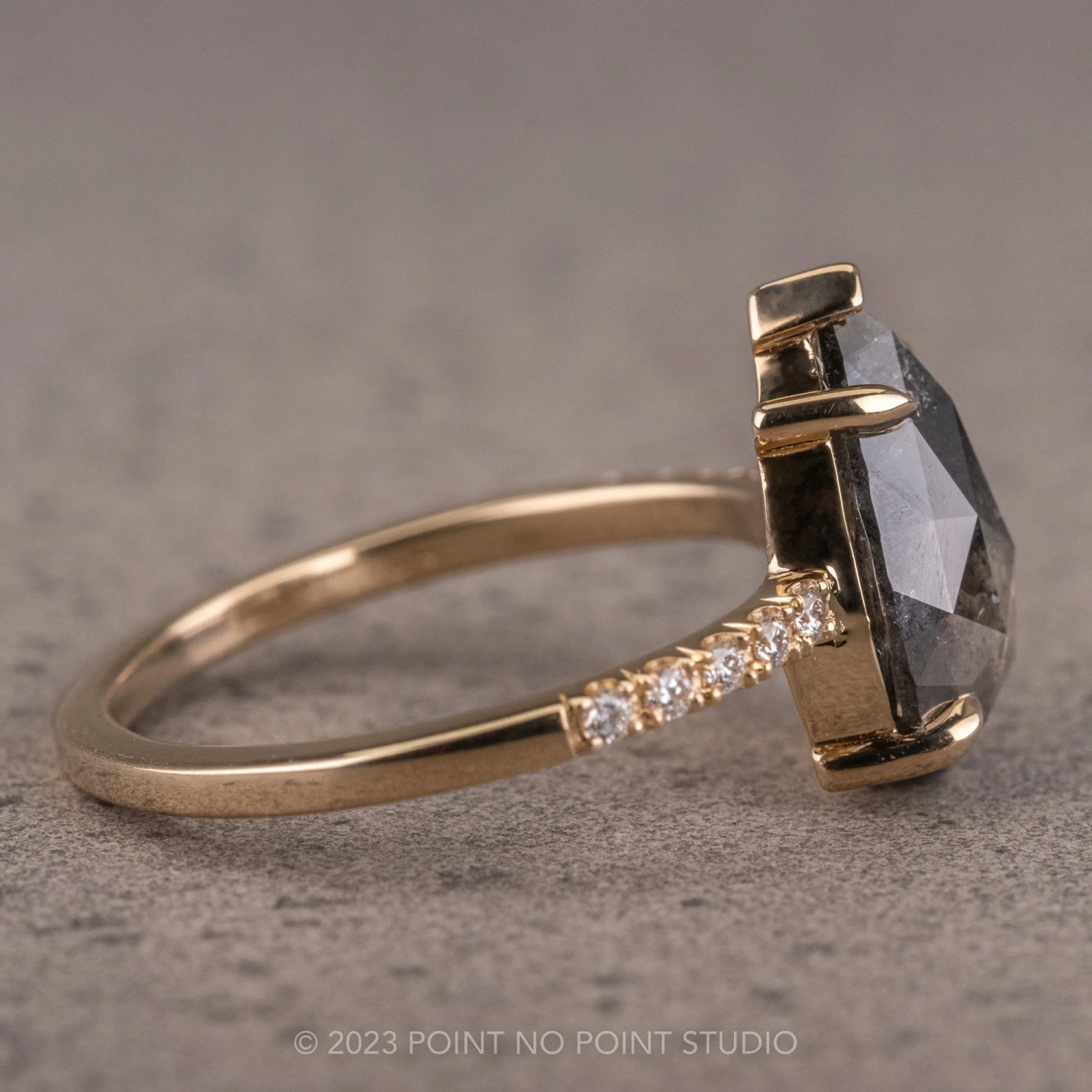 2.48 Carat Black Speckled Pear Diamond Engagement Ring, Jules Setting,14k Yellow Gold 13 2.48 Carat Black Speckled Pear Diamond Engagement Ring, Jules Setting,14k Yellow Gold - Image 13