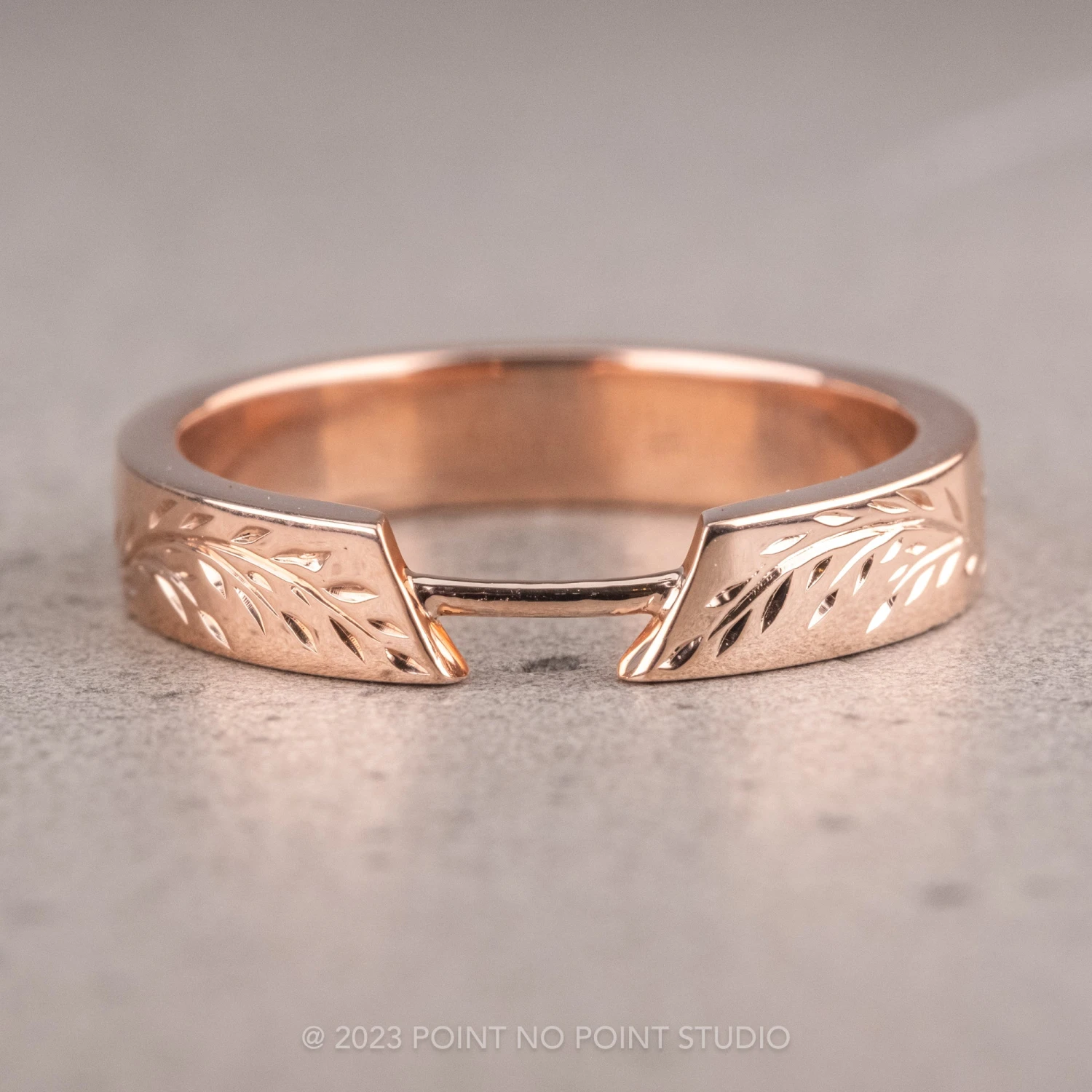 Engraved Wide Harper Cuff Wedding Band, 14k Rose Gold 1 Engraved Wide Harper Cuff Wedding Band, 14k Rose Gold