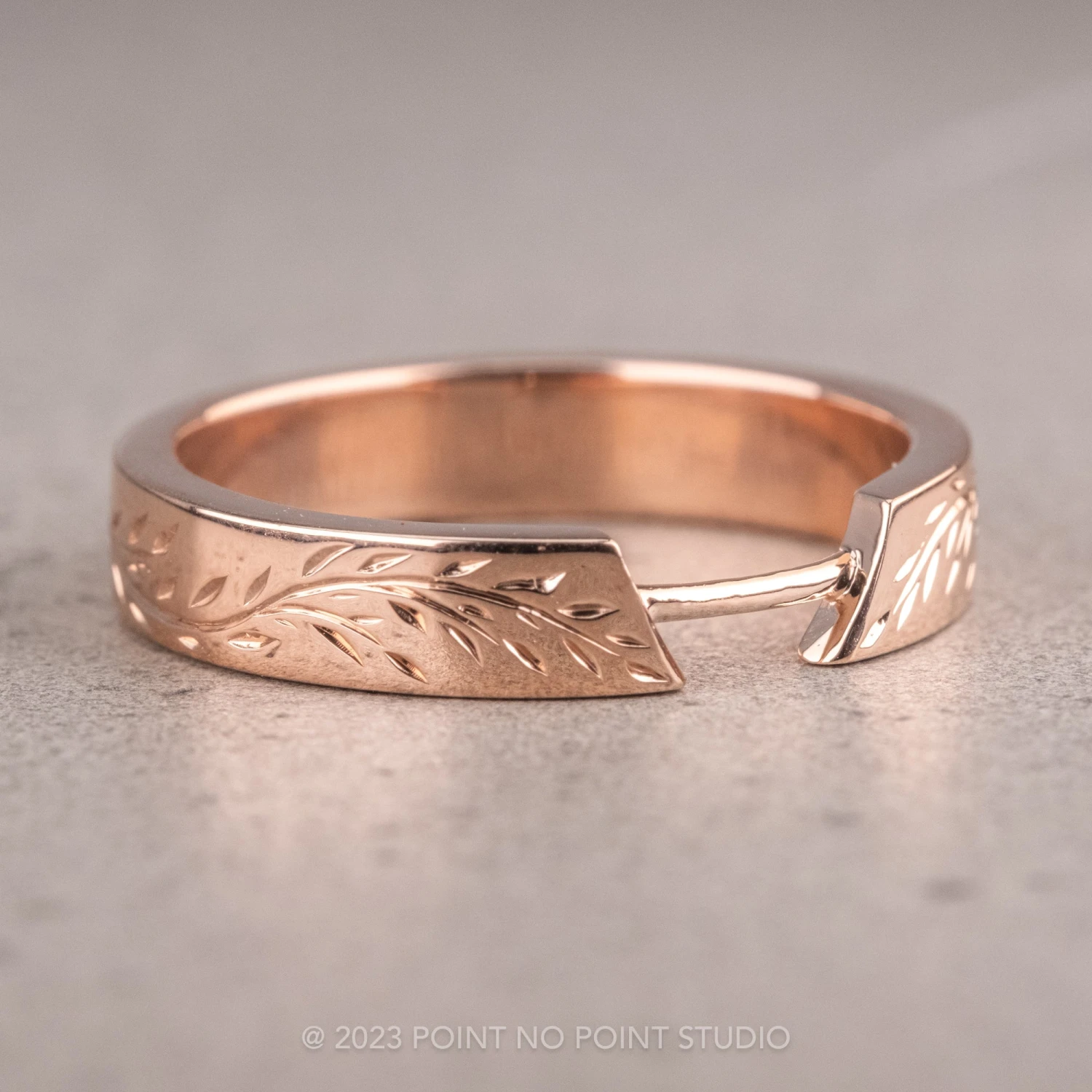 Engraved Wide Harper Cuff Wedding Band, 14k Rose Gold 3 Engraved Wide Harper Cuff Wedding Band, 14k Rose Gold - Image 3