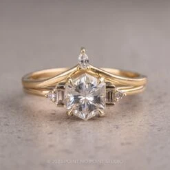 1.56 Carat Hexagon Moissanite Engagement Ring, Betty Setting, 14K Yellow Gold -Point No Point Studio Store 03042023C 1