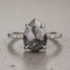 2.03 Carat Black Speckled Pear Diamond Engagement Ring, Jules Setting, 14K White Gold