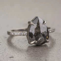 2.03 Carat Black Speckled Pear Diamond Engagement Ring, Jules Setting, 14K White Gold 12 2.03 Carat Black Speckled Pear Diamond Engagement Ring, Jules Setting, 14K White Gold -Point No Point Studio Store 03092022F 2