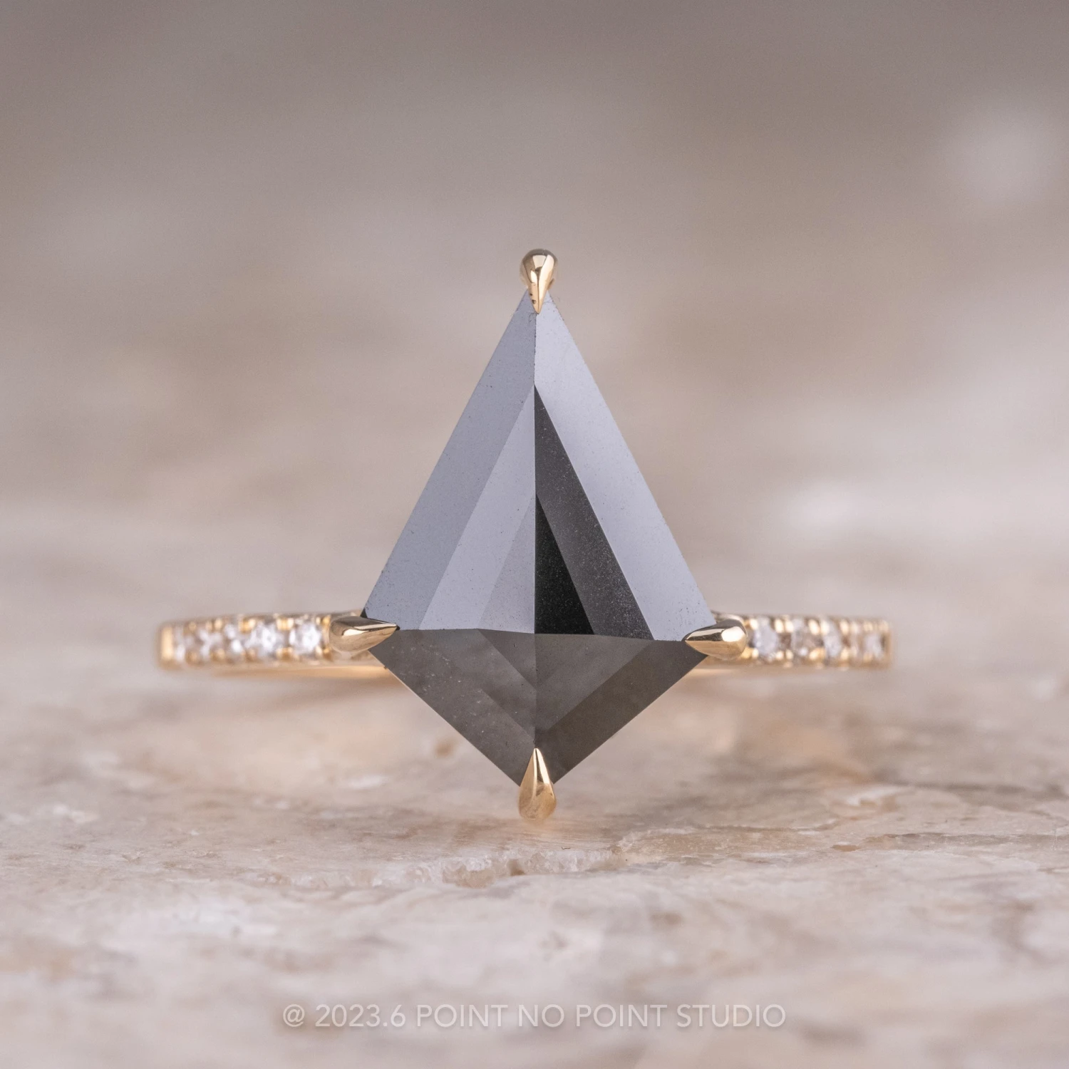 1.40 Carat Opaque Black Kite Diamond Engagement Ring, Juliette Setting, 14K Yellow Gold 1 1.40 Carat Opaque Black Kite Diamond Engagement Ring, Juliette Setting, 14K Yellow Gold