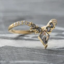 Round Rose Cut And Kite Diamond Wedding Ring, Cassiopeia Setting, 14K Yellow Gold -Point No Point Studio Store 03172021D 3