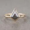 1.53 Carat Salt And Pepper Kite Diamond Engagement Ring, Bezel Jane Setting, 14k Yellow Gold
