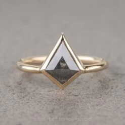 1.53 Carat Salt And Pepper Kite Diamond Engagement Ring, Bezel Jane Setting, 14k Yellow Gold