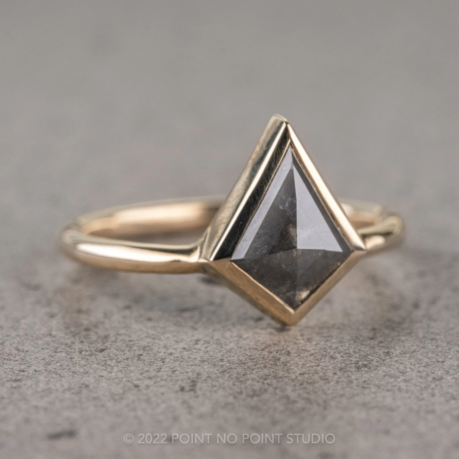 1.53 Carat Salt And Pepper Kite Diamond Engagement Ring, Bezel Jane Setting, 14k Yellow Gold 5 1.53 Carat Salt And Pepper Kite Diamond Engagement Ring, Bezel Jane Setting, 14k Yellow Gold - Image 5