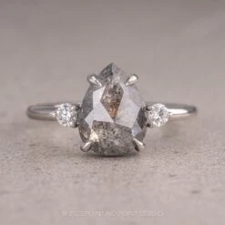 2.05 Carat Salt And Pepper Pear Diamond Engagement Ring, Zoe Setting, Platinum