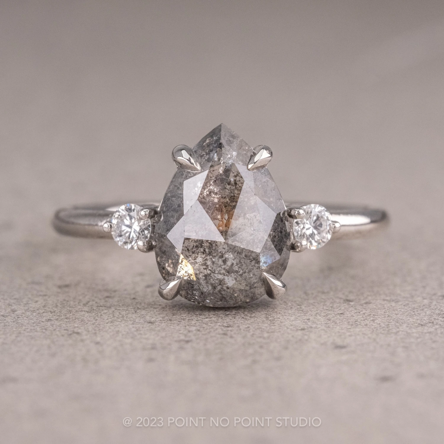 2.05 Carat Salt And Pepper Pear Diamond Engagement Ring, Zoe Setting, Platinum 1 2.05 Carat Salt And Pepper Pear Diamond Engagement Ring, Zoe Setting, Platinum