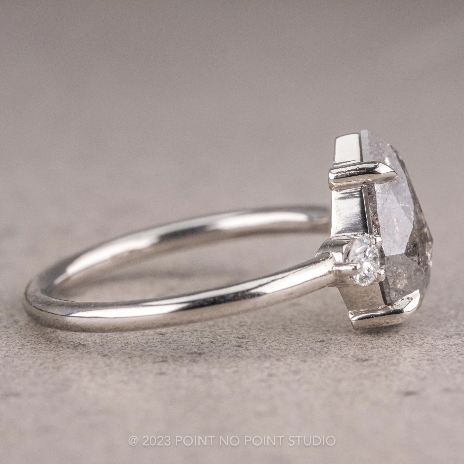 2.05 Carat Salt And Pepper Pear Diamond Engagement Ring, Zoe Setting, Platinum 6 2.05 Carat Salt And Pepper Pear Diamond Engagement Ring, Zoe Setting, Platinum - Image 6