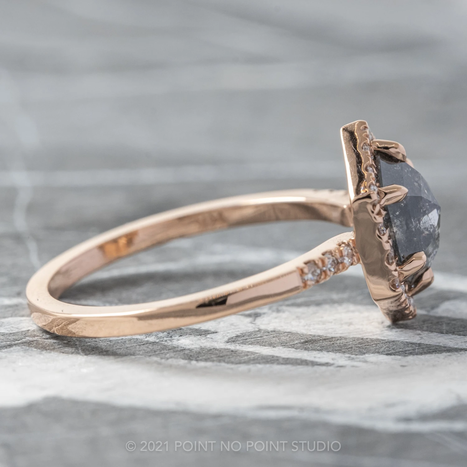 1.34 Carat Salt And Pepper Hexagon Diamond Engagement Ring, Fiona Setting, 14K Rose Gold 8 1.34 Carat Salt And Pepper Hexagon Diamond Engagement Ring, Fiona Setting, 14K Rose Gold - Image 8