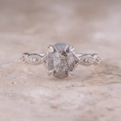 1.53 Carat Salt And Pepper Oval Diamond Engagement Ring, Winter Setting, Platinum