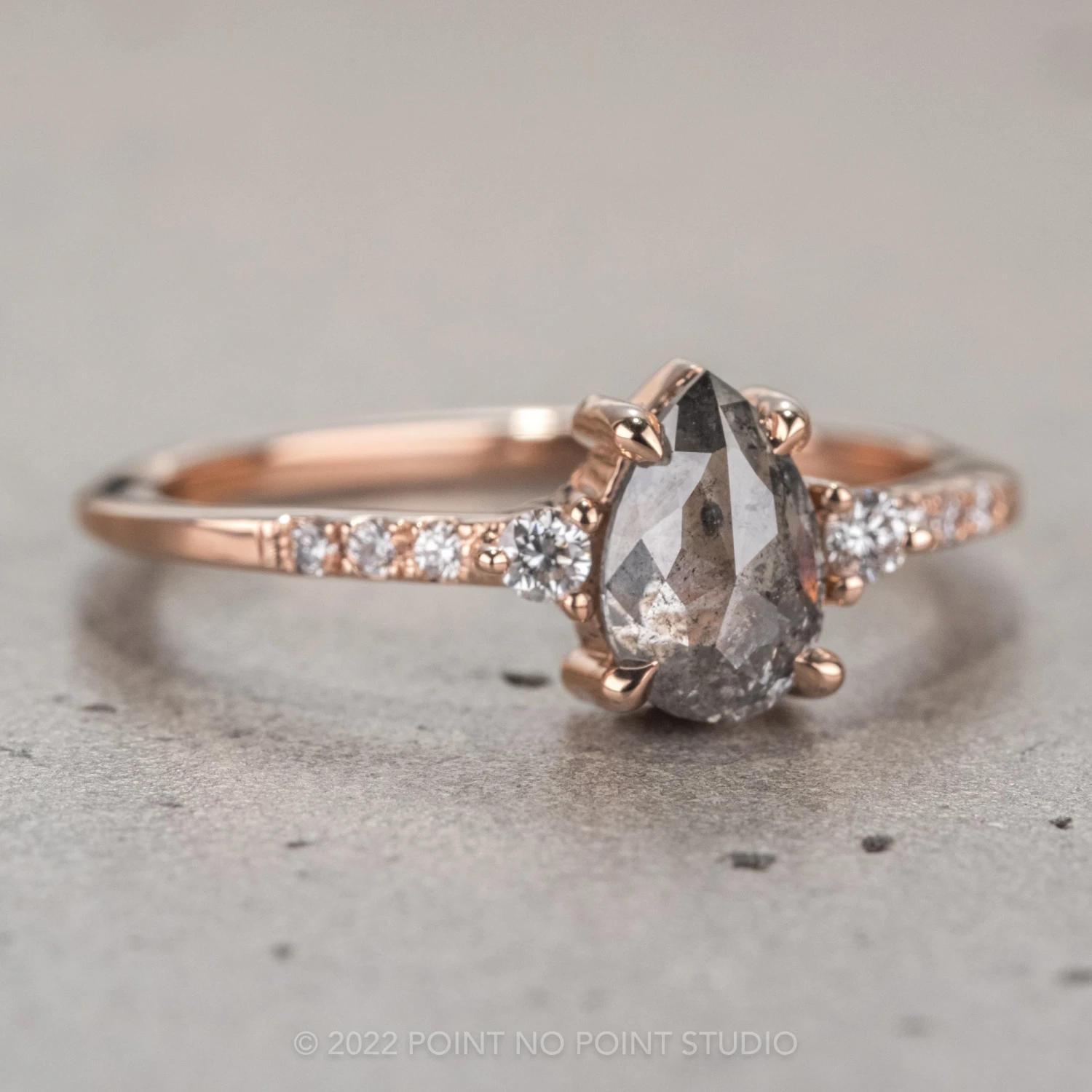.96 Carat Salt And Pepper Pear Diamond Engagement Ring, Eliza Setting, 14K Rose Gold 5 .96 Carat Salt And Pepper Pear Diamond Engagement Ring, Eliza Setting, 14K Rose Gold - Image 5