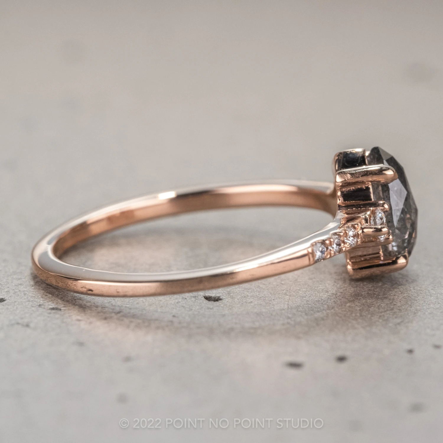 .96 Carat Salt And Pepper Pear Diamond Engagement Ring, Eliza Setting, 14K Rose Gold 6 .96 Carat Salt And Pepper Pear Diamond Engagement Ring, Eliza Setting, 14K Rose Gold - Image 6
