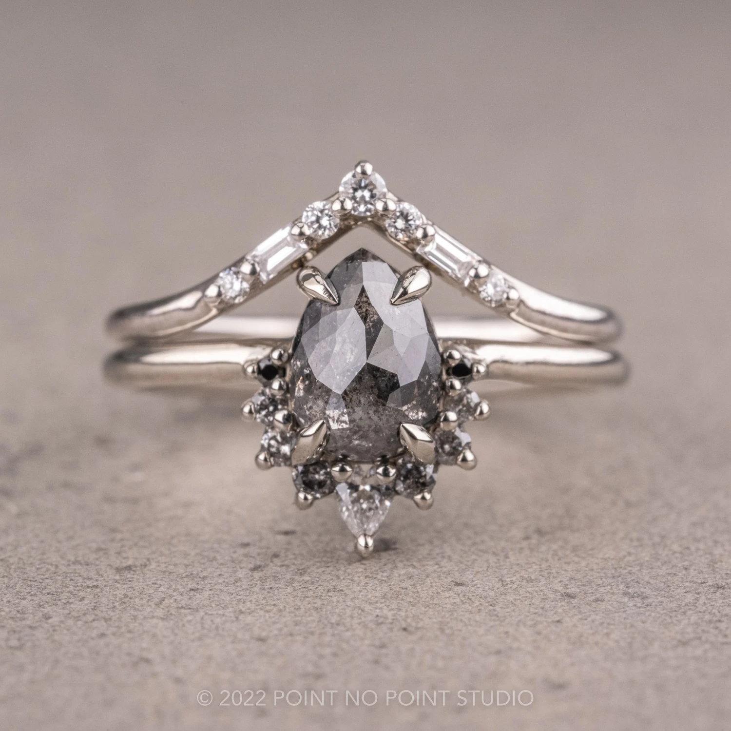 1.76 Carat Salt And Pepper Pear Diamond Engagement Ring, Ombre Ava Setting, Platinum 4 1.76 Carat Salt And Pepper Pear Diamond Engagement Ring, Ombre Ava Setting, Platinum - Image 4
