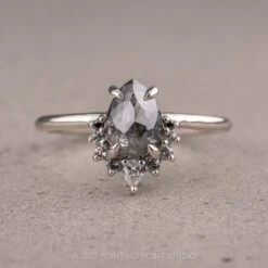 1.76 Carat Salt And Pepper Pear Diamond Engagement Ring, Ombre Ava Setting, Platinum