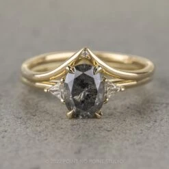 1.15 Carat Salt And Pepper Oval Diamond Engagement Ring, Zoe Setting, 14K Yellow Gold -Point No Point Studio Store 04022022A 1 cdb1000b 15eb 454c ad27 22a00b338a23