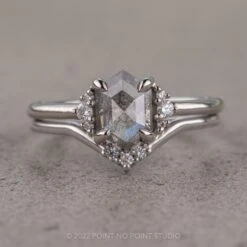 1.52 Carat Salt And Pepper Hexagon Diamond Engagement Ring, Charlotte Setting, 14k White Gold 12 1.52 Carat Salt And Pepper Hexagon Diamond Engagement Ring, Charlotte Setting, 14k White Gold -Point No Point Studio Store 04162022C 1