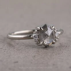 1.52 Carat Salt And Pepper Hexagon Diamond Engagement Ring, Charlotte Setting, 14k White Gold 13 1.52 Carat Salt And Pepper Hexagon Diamond Engagement Ring, Charlotte Setting, 14k White Gold -Point No Point Studio Store 04162022C 3