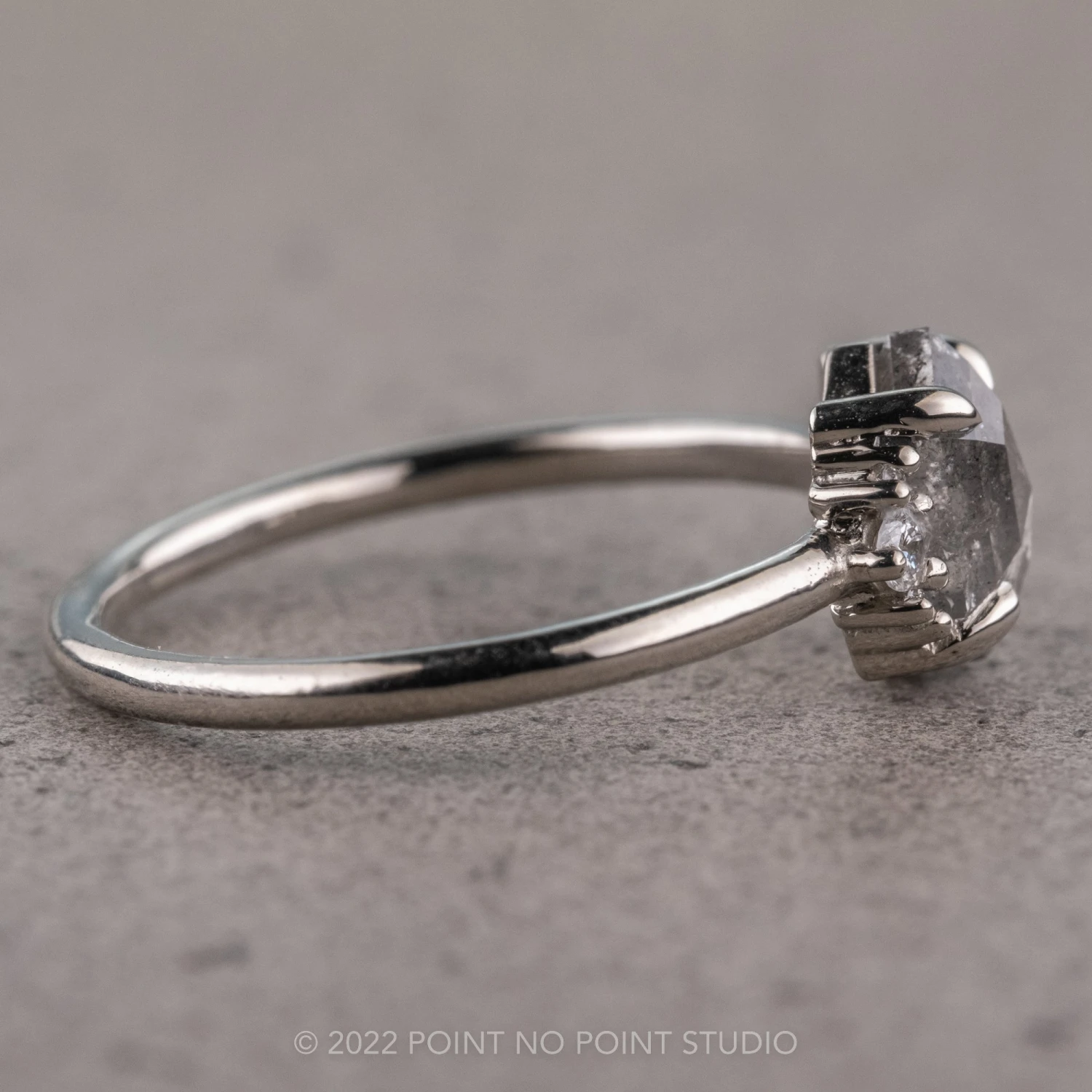 1.52 Carat Salt And Pepper Hexagon Diamond Engagement Ring, Charlotte Setting, 14k White Gold 7 1.52 Carat Salt And Pepper Hexagon Diamond Engagement Ring, Charlotte Setting, 14k White Gold - Image 7