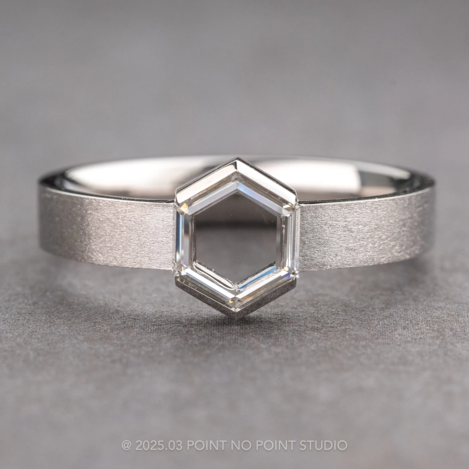 Clear Hexagon Diamond Mens Wedding Band, Orion Setting, Platinum 1 Clear Hexagon Diamond Mens Wedding Band, Orion Setting, Platinum