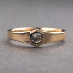 Black Speckled Hexagon Diamond Mens Wedding Band, Cygnus Setting, 14k Yellow Gold