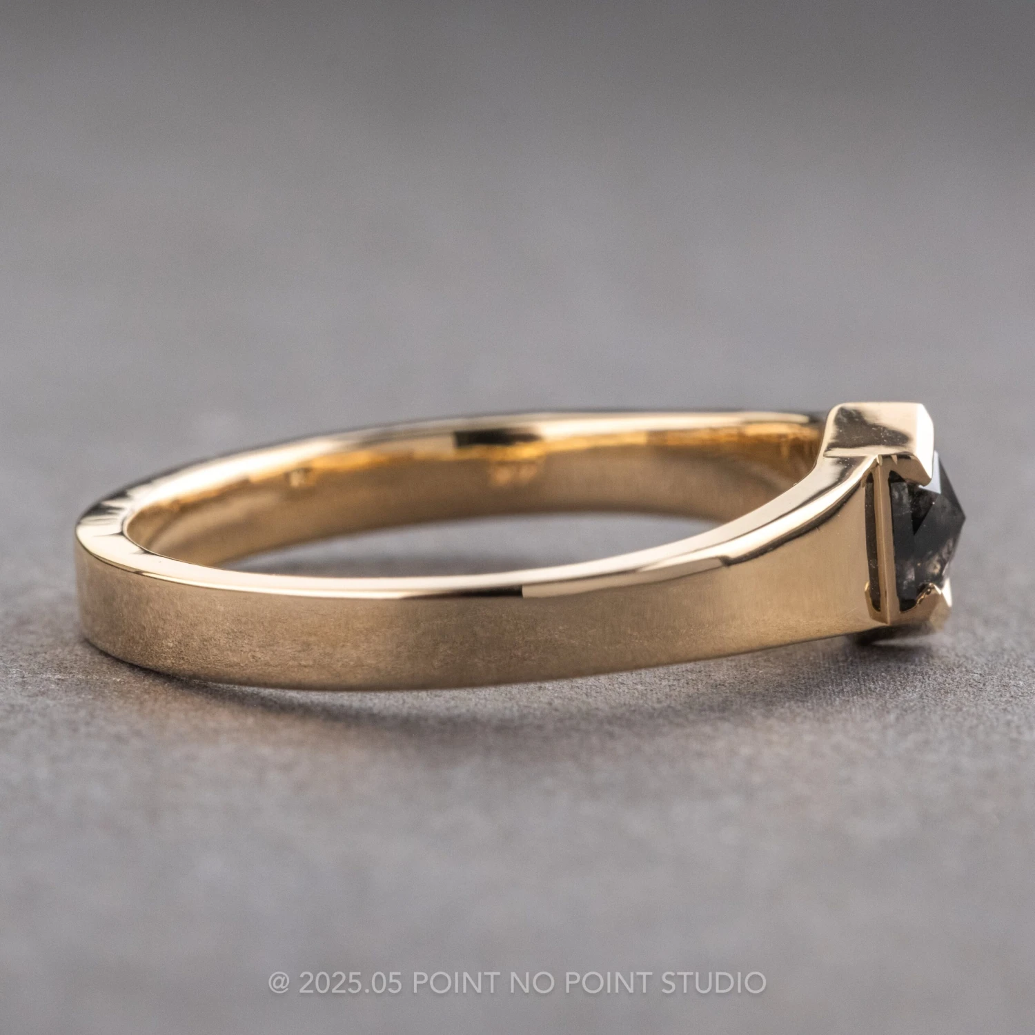 Black Speckled Hexagon Diamond Mens Wedding Band, Cygnus Setting, 14k Yellow Gold 6 Black Speckled Hexagon Diamond Mens Wedding Band, Cygnus Setting, 14k Yellow Gold - Image 6