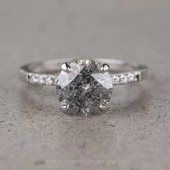 1.93 Carat Salt And Pepper Round Diamond Engagement Ring, Jules Setting, 14K White Gold
