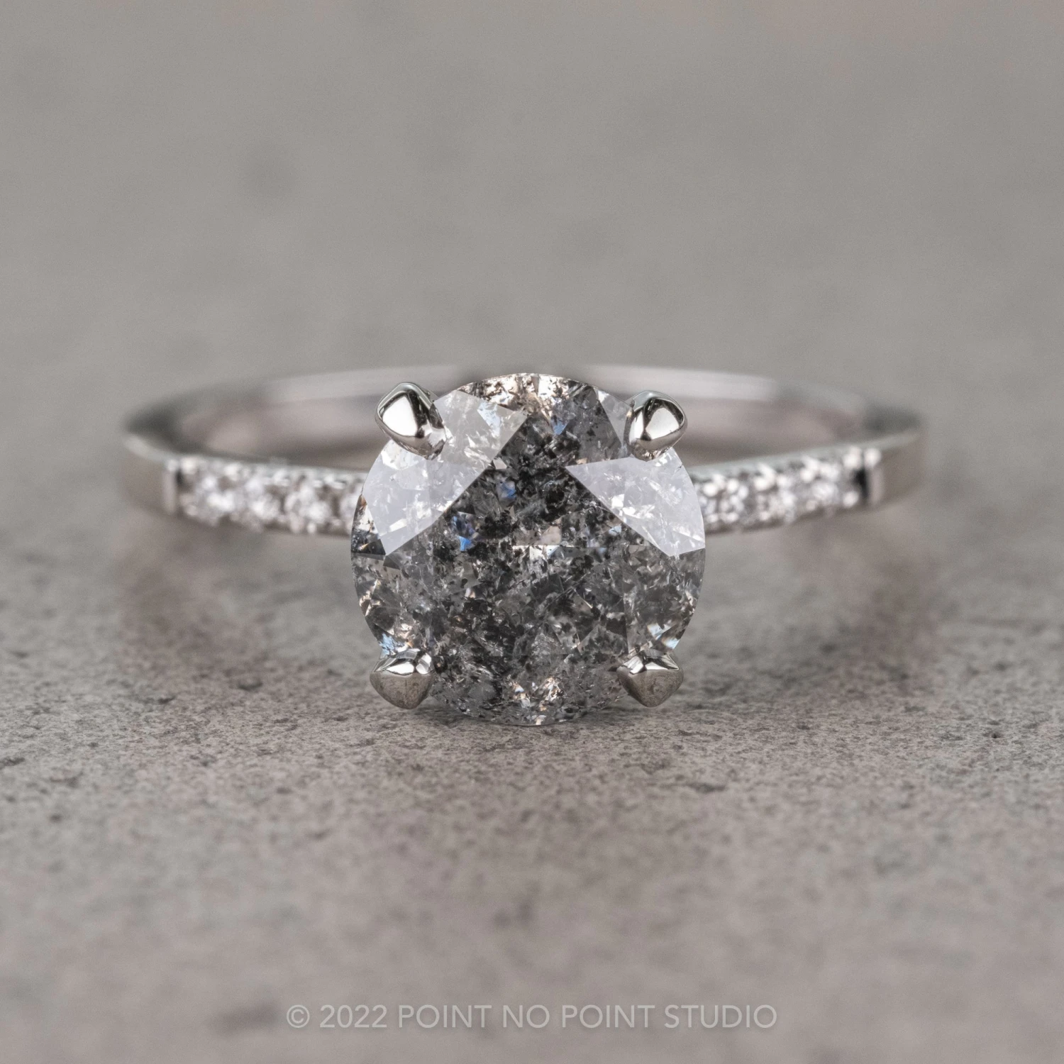 1.93 Carat Salt And Pepper Round Diamond Engagement Ring, Jules Setting, 14K White Gold 1 1.93 Carat Salt And Pepper Round Diamond Engagement Ring, Jules Setting, 14K White Gold