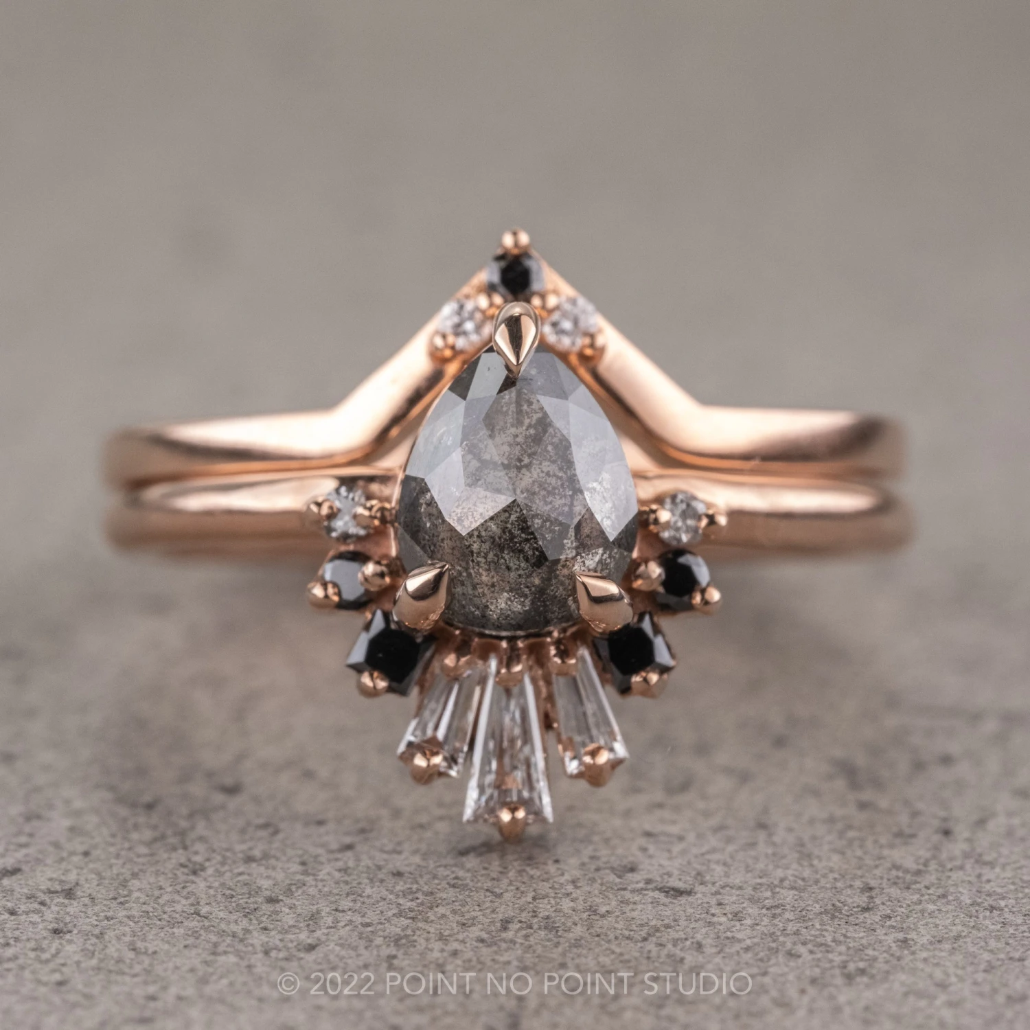 1.27 Carat Salt And Pepper Pear Diamond Engagement Ring, Ombre Wren Setting, 14K Rose Gold 8 1.27 Carat Salt And Pepper Pear Diamond Engagement Ring, Ombre Wren Setting, 14K Rose Gold - Image 8