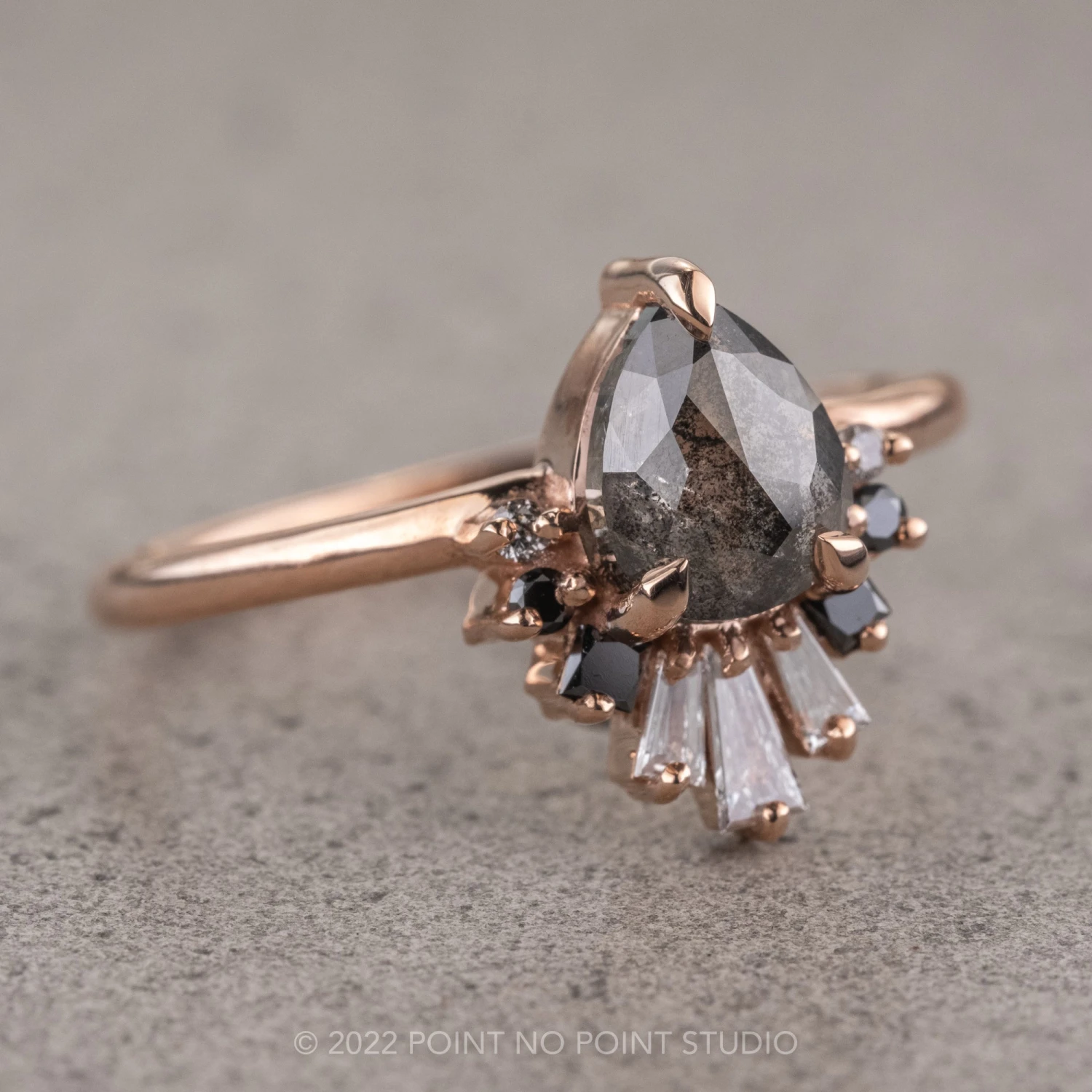 1.27 Carat Salt And Pepper Pear Diamond Engagement Ring, Ombre Wren Setting, 14K Rose Gold 9 1.27 Carat Salt And Pepper Pear Diamond Engagement Ring, Ombre Wren Setting, 14K Rose Gold - Image 9