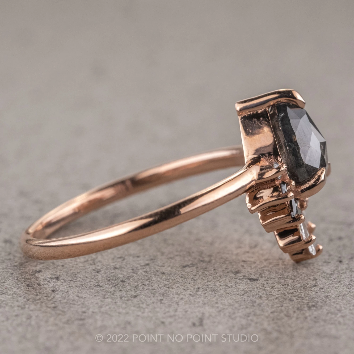 1.27 Carat Salt And Pepper Pear Diamond Engagement Ring, Ombre Wren Setting, 14K Rose Gold 10 1.27 Carat Salt And Pepper Pear Diamond Engagement Ring, Ombre Wren Setting, 14K Rose Gold - Image 10