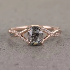 1.62 Carat Salt And Pepper Oval Diamond Engagement Ring, Wisteria Setting, 14K Rose Gold